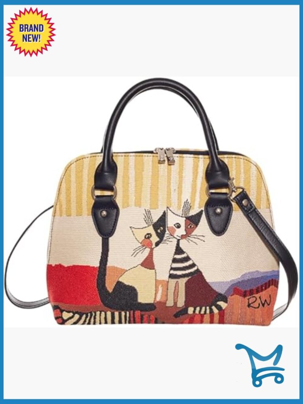Tapestry Convertible Satchel Bag with Removable Shoulder Strap